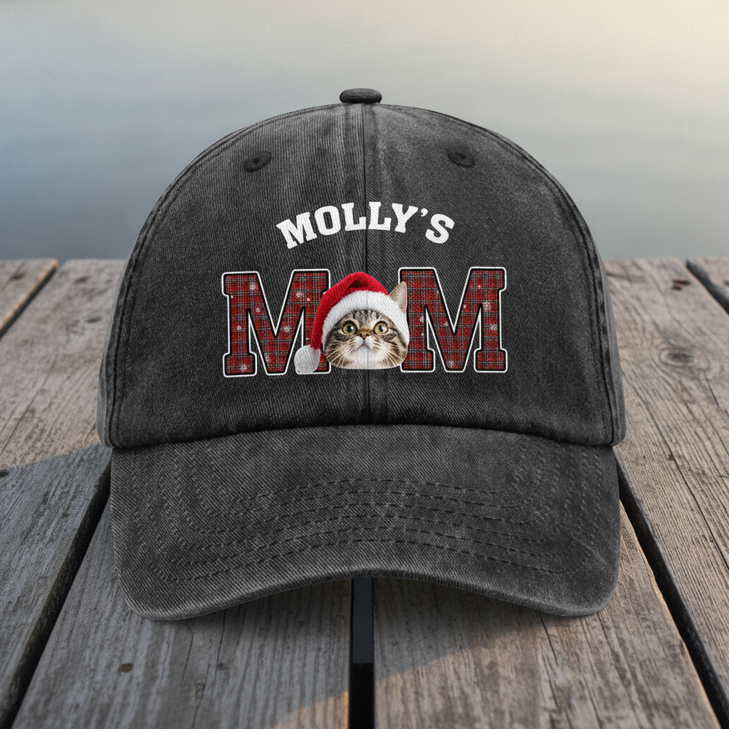 Custom Dog Cat Face Washed Denim Baseball Cap Christmas NYXRX
