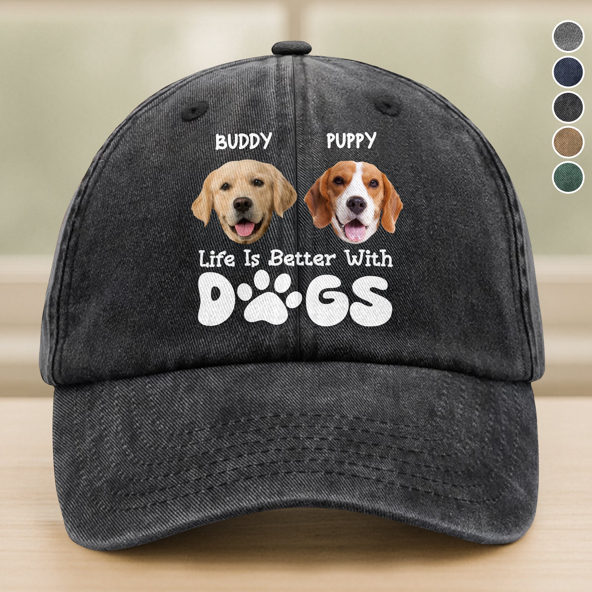 Custom Photo Life Is Better With Dogs Washed Denim Baseball Cap Ha75 UQ3G3