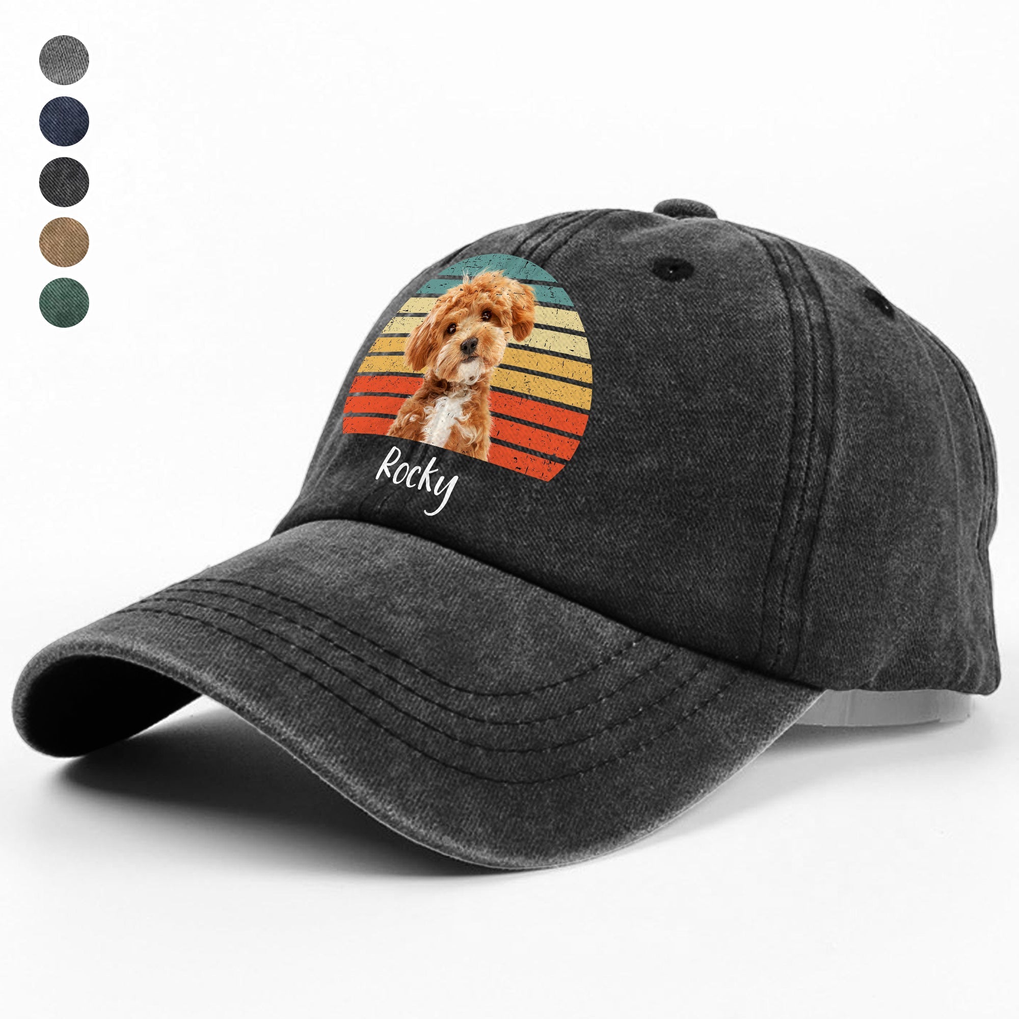 Custom Photo Dog Vintage Retro Washed Denim Baseball Cap Ha75 W35YZ