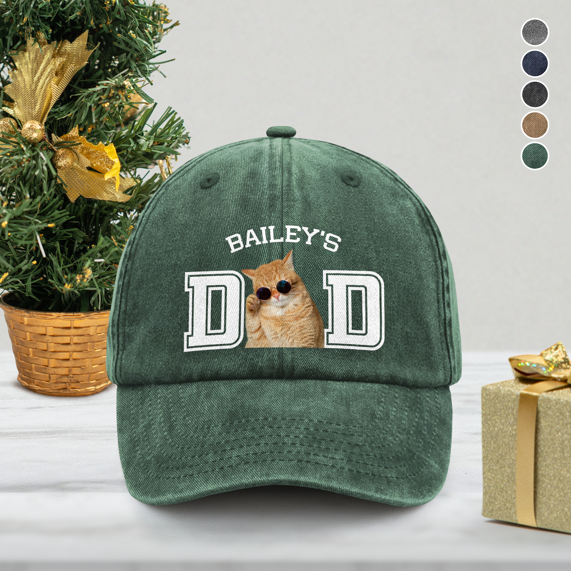 Custom Photo Dog Cat Dad Washed Denim Baseball Cap Ha75 DSMCC