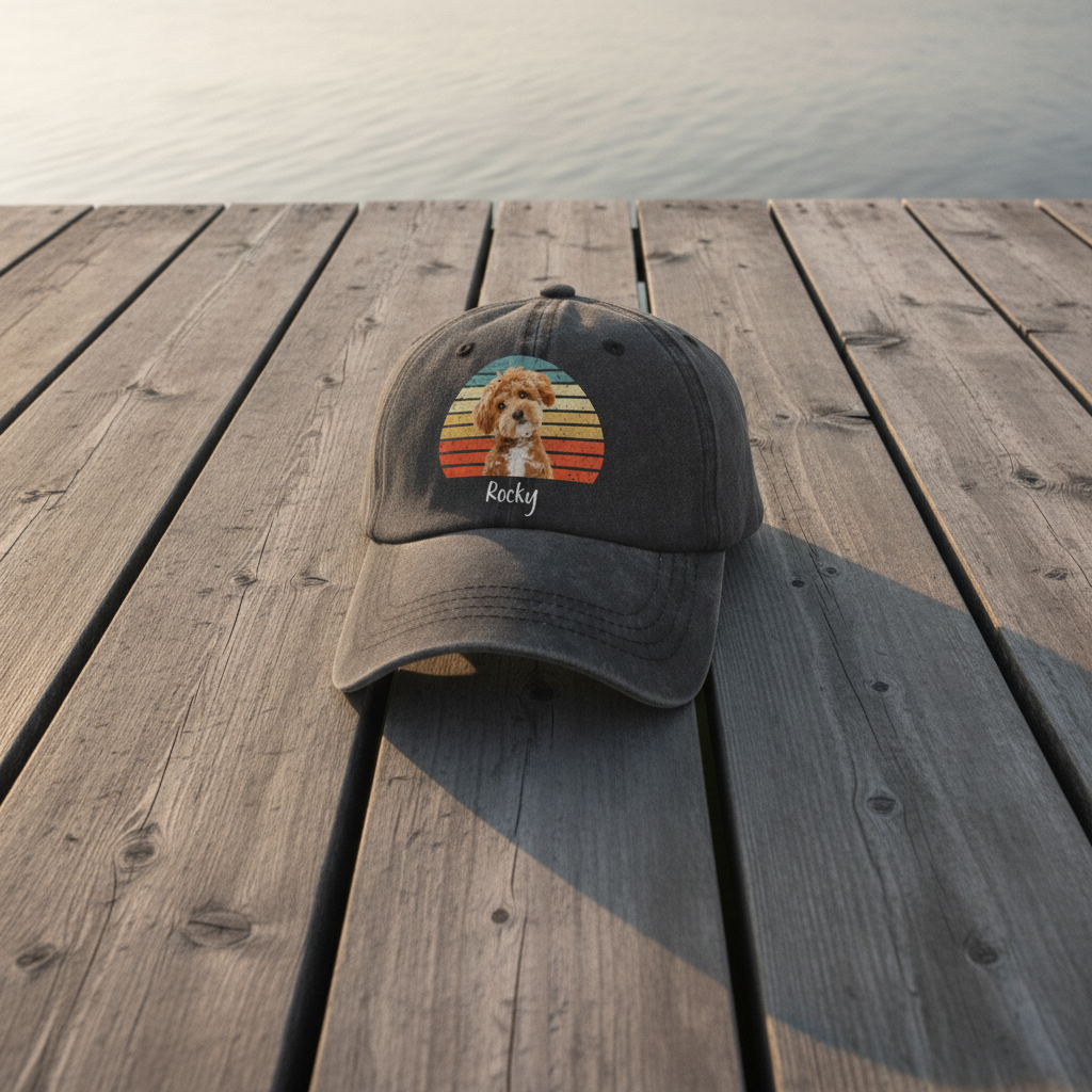 Custom Photo Dog Vintage Retro Washed Denim Baseball Cap Ha75 W35YZ