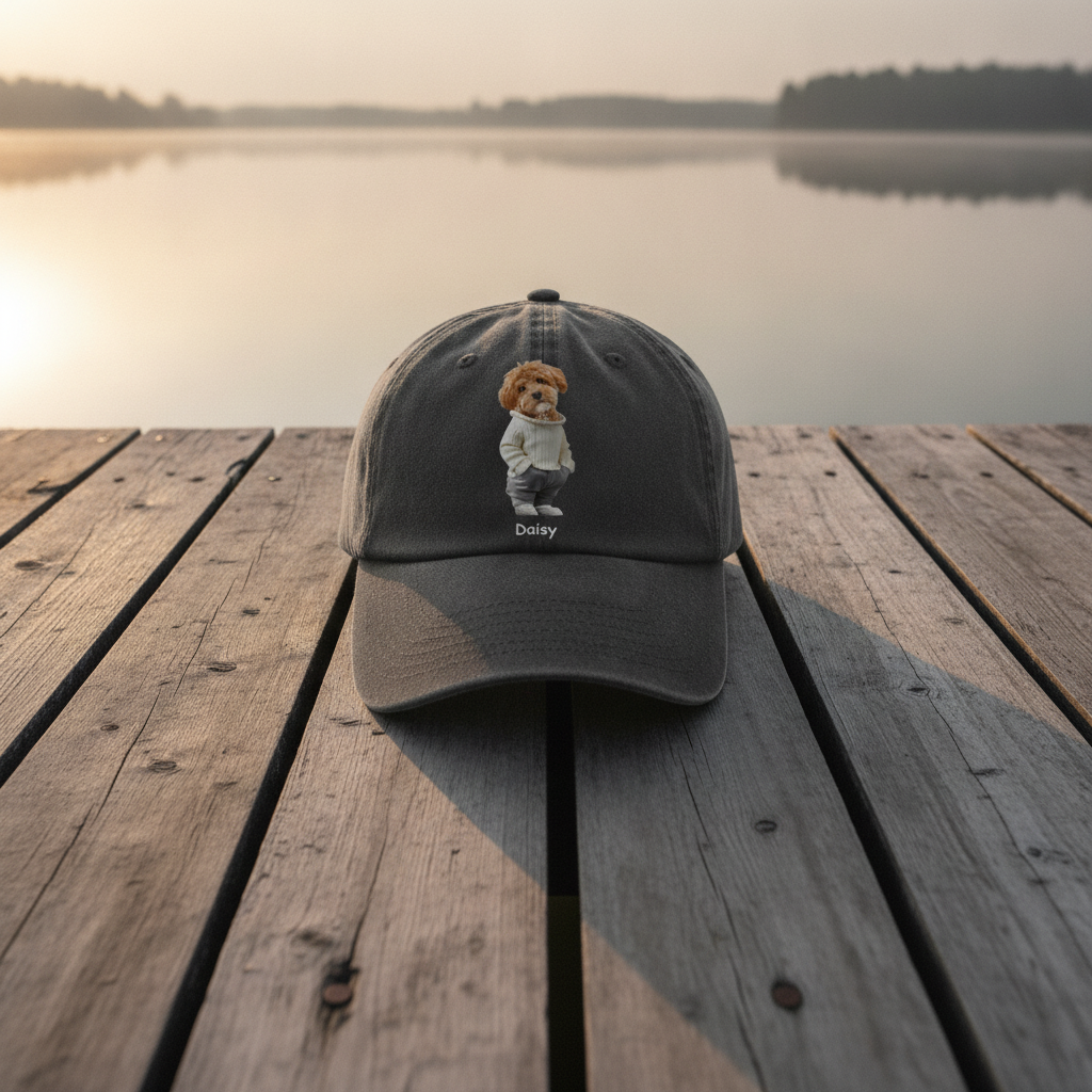 Custom Photo And Name Dog Washed Denim Baseball Cap For Dog Pet Lover Ha75 APVF7