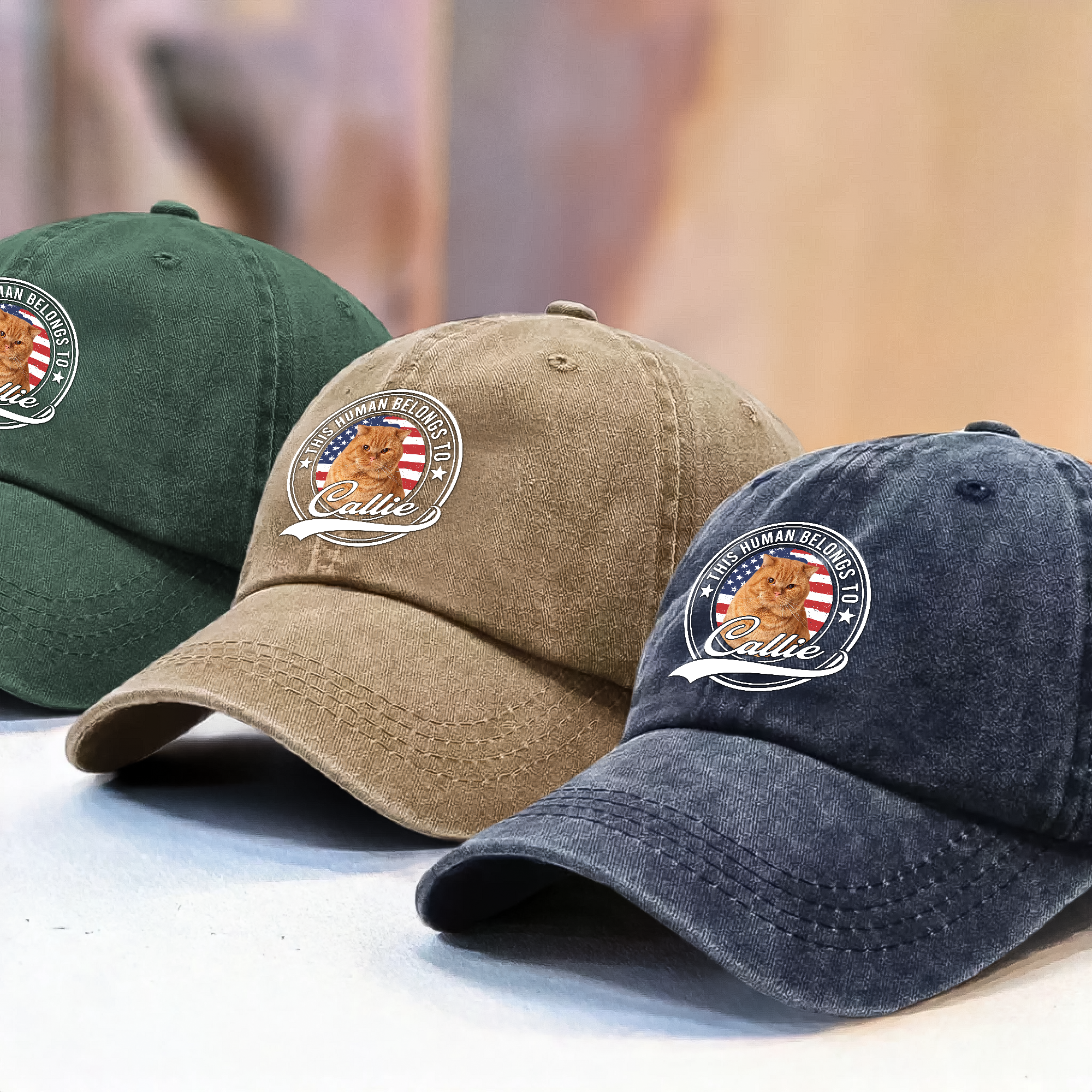 Custom Photo Human Belongs To Cat Washed Denim Baseball Cap Ha75 B2KAR