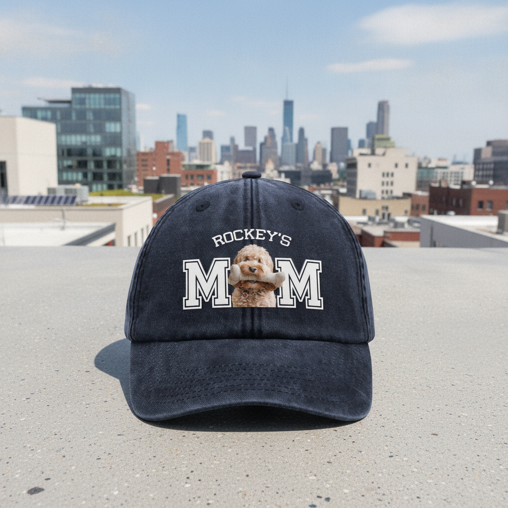 Custom Photo Dog Cat Dad Washed Denim Baseball Cap Ha75 4JKSN