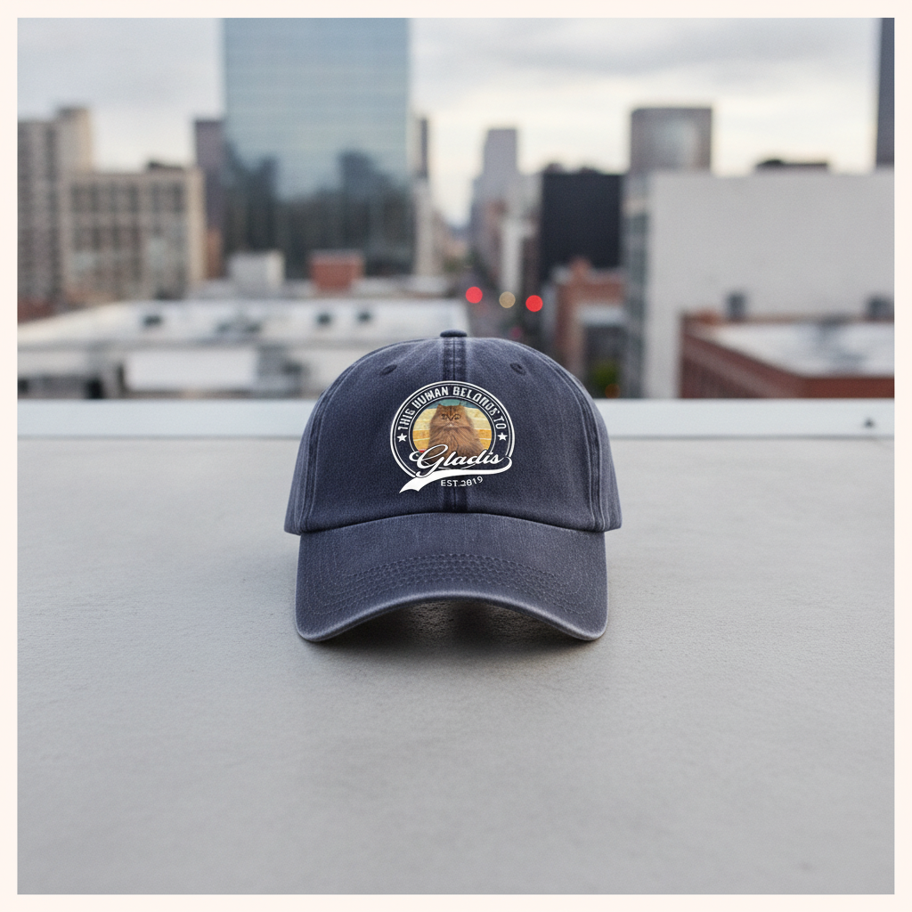 Custom Photo Human Belongs To Cat Washed Denim Baseball Cap Ha75 B2KAR