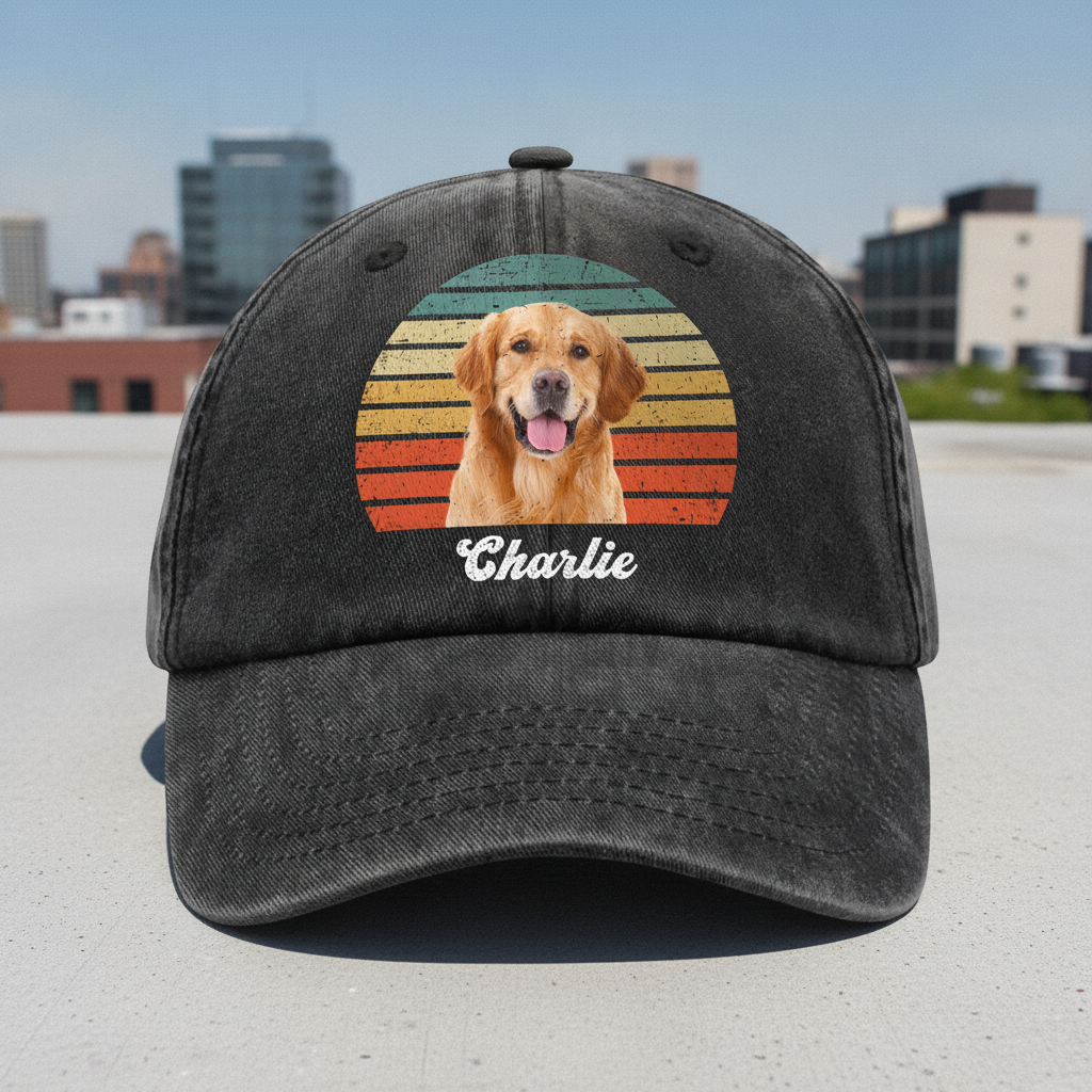 Custom Photo Dog Vintage Retro Washed Denim Baseball Cap Ha75 W35YZ