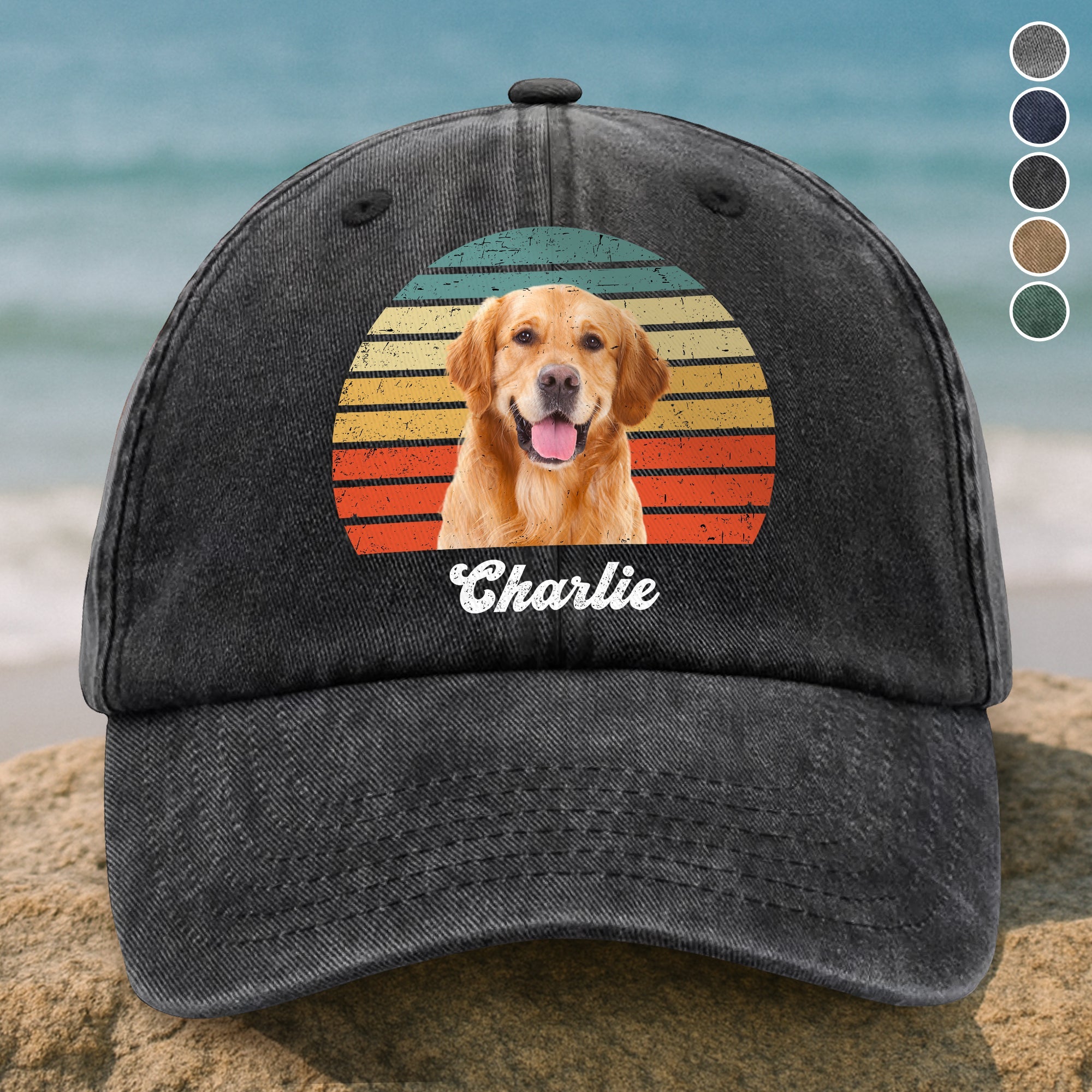 Custom Photo Dog Vintage Retro Washed Denim Baseball Cap Ha75 W35YZ