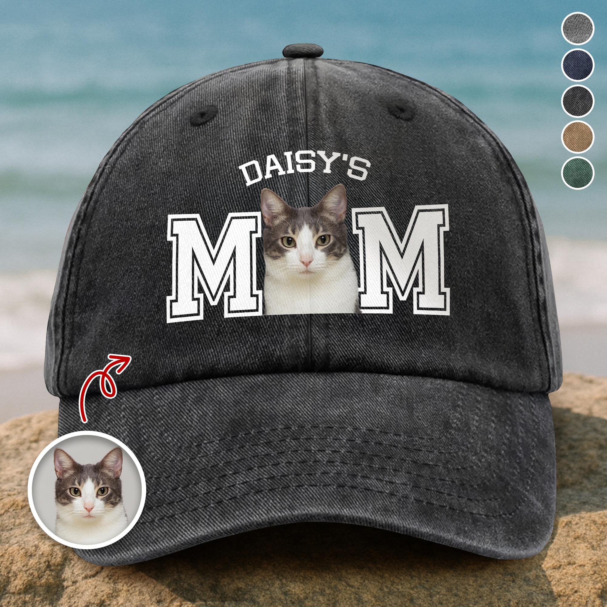 Custom Photo Cat Dad, Cat Mom Washed Denim Baseball Cap Ha75 HG3ZB