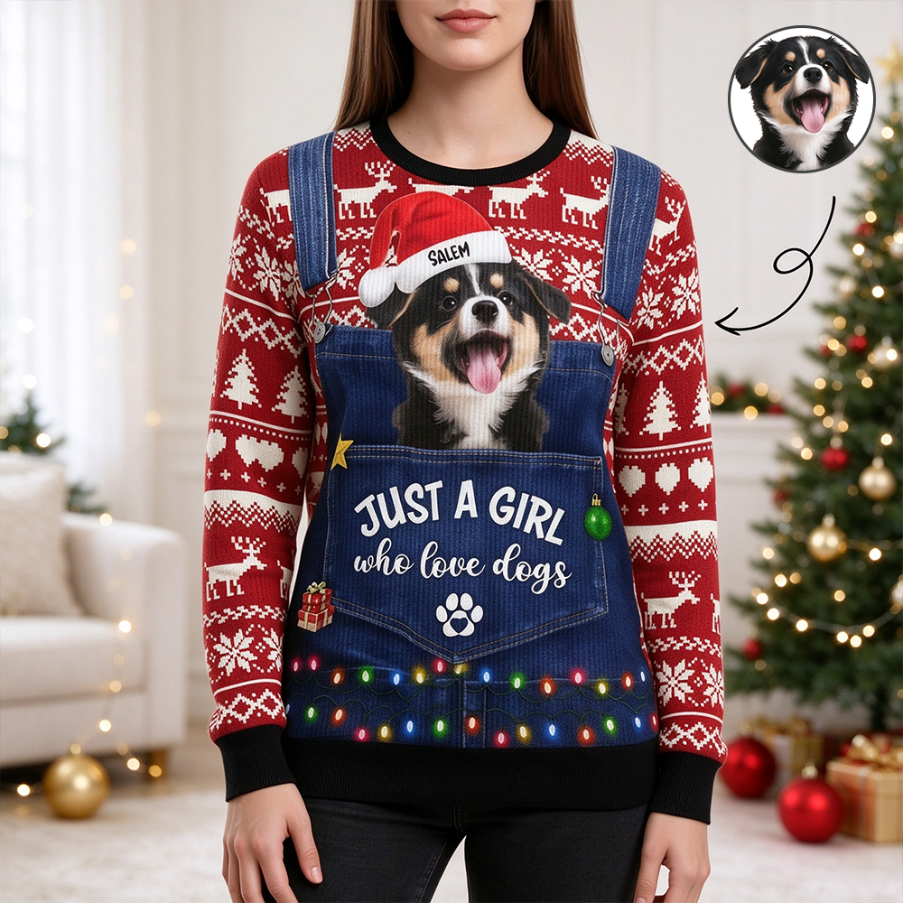 Custom Photo Upload Sweater Just A Girl Who Love Dogs Denim Pocket 65MFE