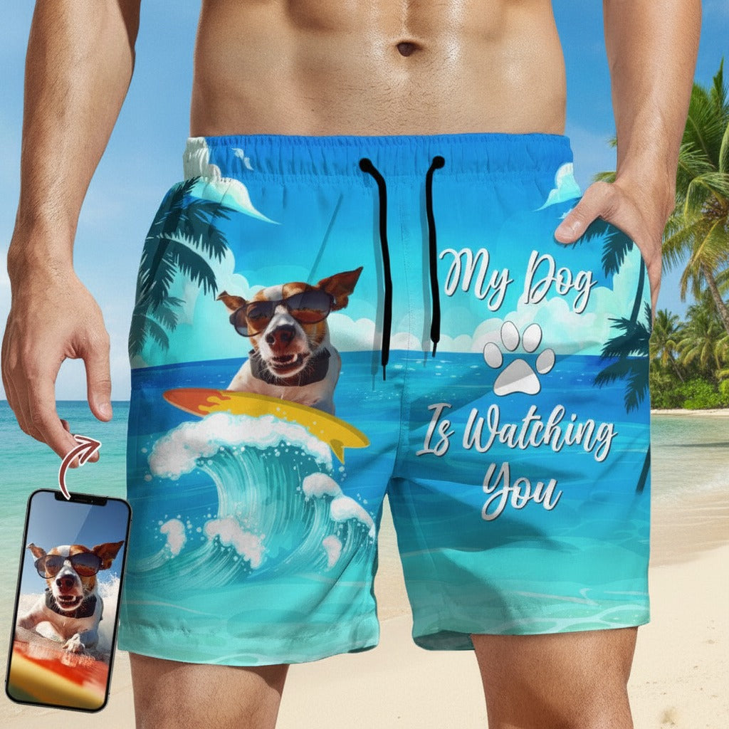 Custom Photo My Dog Is Watching Beach Short 7D7YF