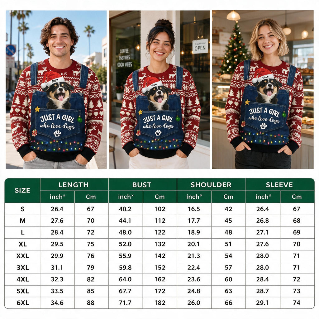 Custom Photo Upload Sweater Just A Girl Who Love Dogs Denim Pocket 65MFE