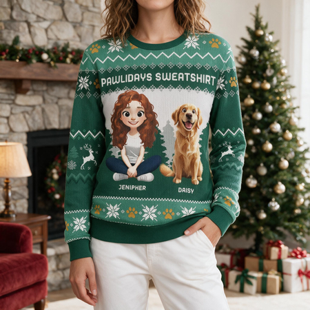 Custom Photo Upload Pawlidays Sweater with Golden Retriever FZ39E