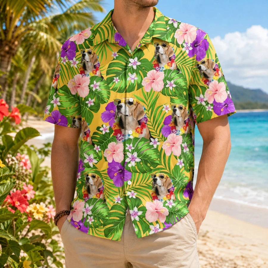 Custom Dog Funny Face Hawaiian Shirt - design close up view