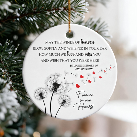 Custom Personalized Ceramic Ornament with Dandelions & Hearts TLH36