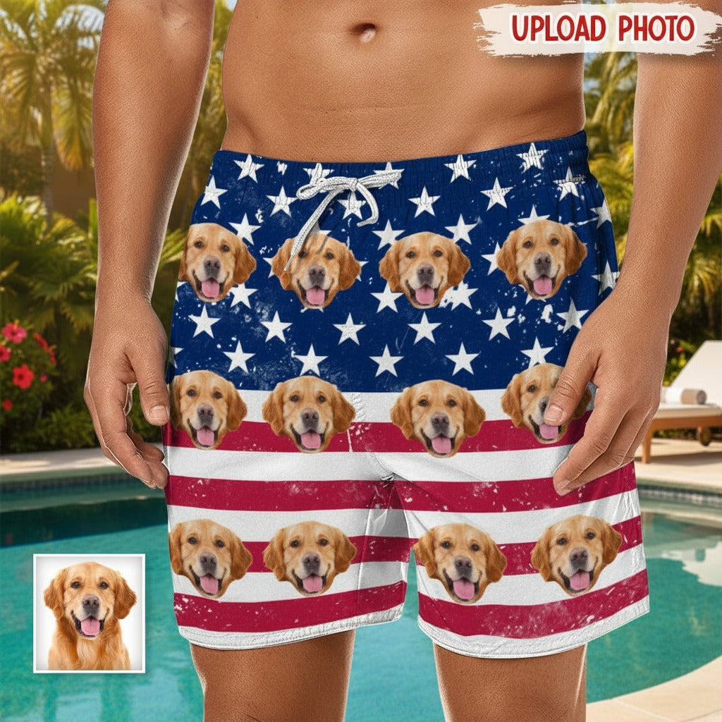 Custom Photo America Flag Dog Lover Beach Short B2QH6