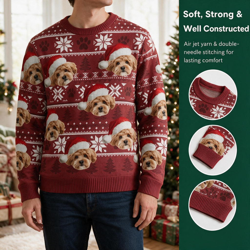 Custom Photo Upload Christmas Sweater with Dogs in Santa Hats KQAAE
