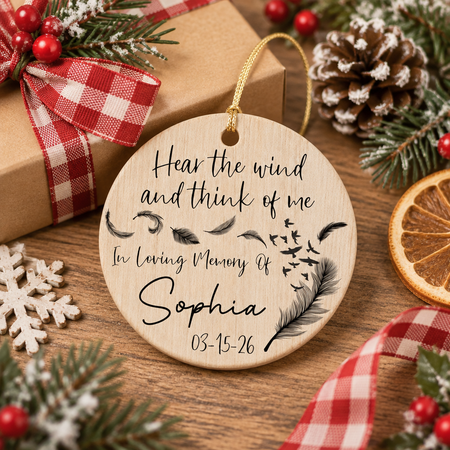 Custom Personalized Ceramic Ornament with Feathers and Birds 3G76X