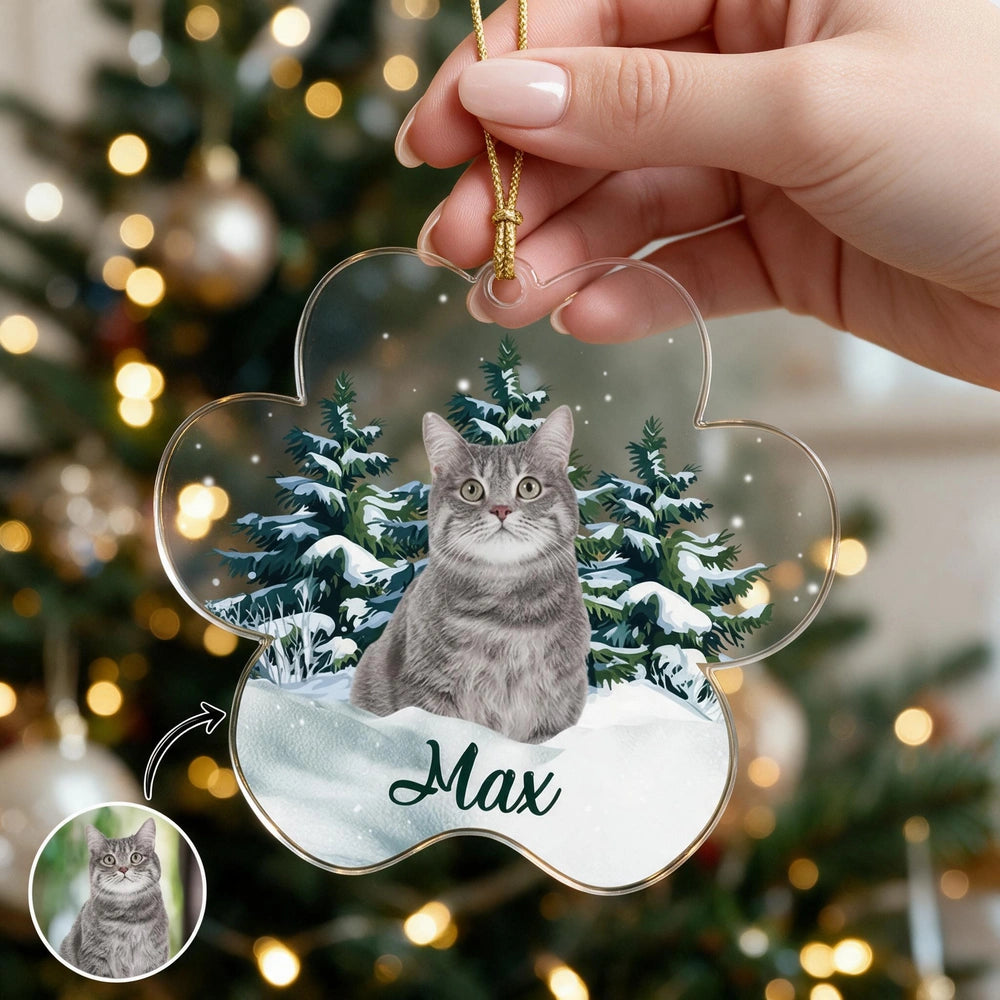 Custom Photo Upload Acrylic Ornament with Winter Trees & Snow 479K8
