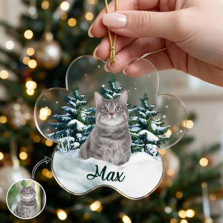 Custom Photo Upload Acrylic Ornament with Winter Trees & Snow 479K8