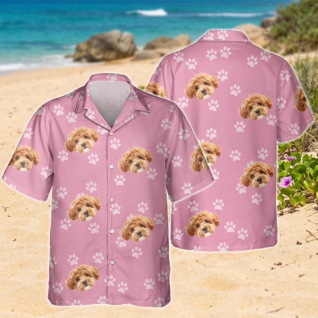 Custom Photo Funny Pet Face Pattern Dog Cat Family Hawaiian Shirt