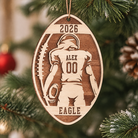 Custom Personalized Wood Ornament with Football Player Design V9PN6