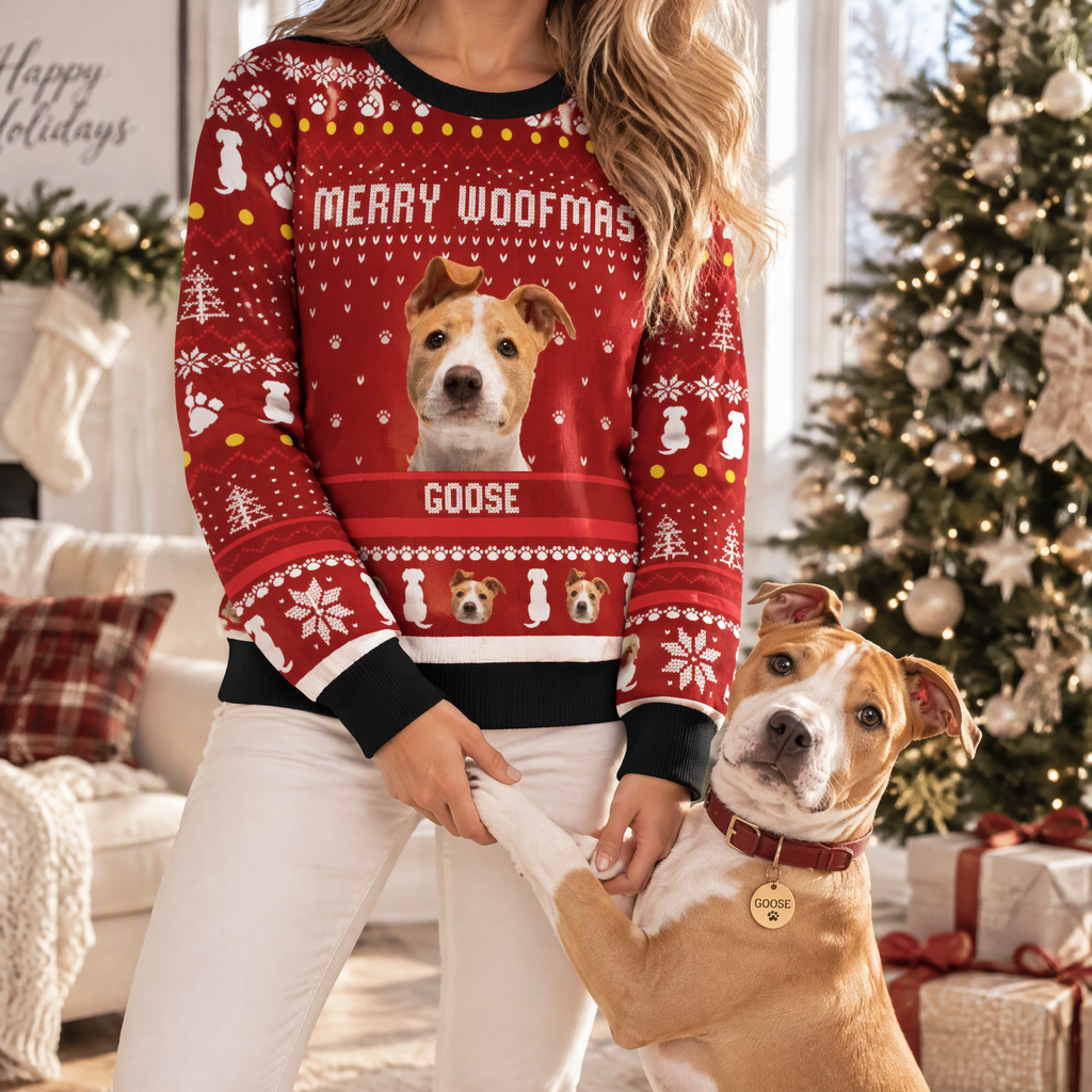 Custom Photo Upload Merry Woofmas Dog Face Sweater 2F38M