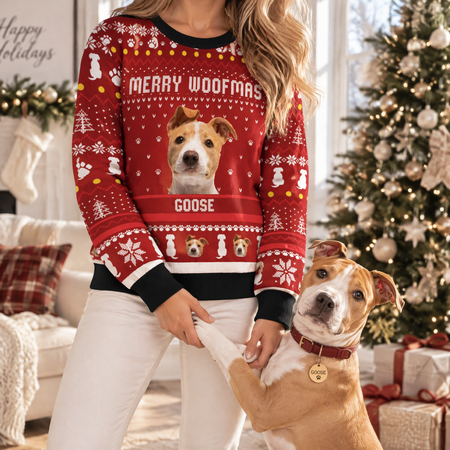 Custom Photo Upload Merry Woofmas Dog Face Sweater 2F38M