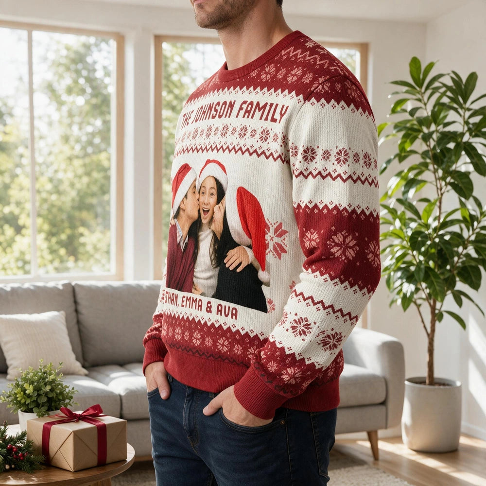 Custom Photo Family Ugly Sweater Christmas, Funny Gift For Family, Dad, Mom, Grandpa, Grandma 7QQA1