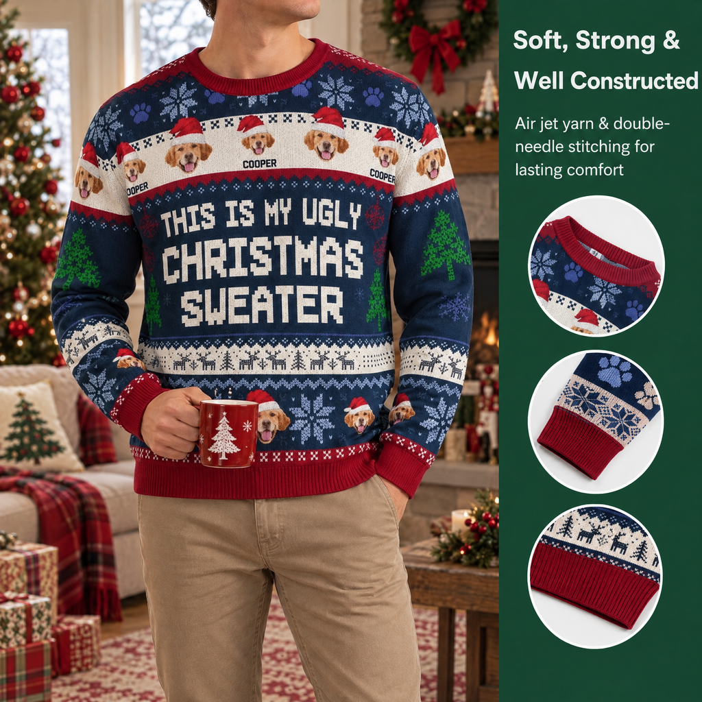 Custom Photo Upload This Is My Ugly Christmas Sweater with Dogs GAA98