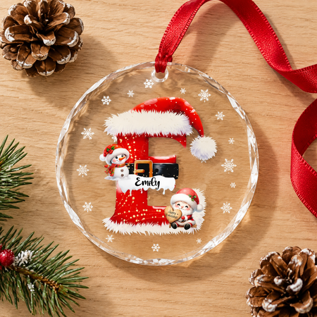 Custom Personalized Round Shaped Glass Ornament with Santa & Snowman GTN7D