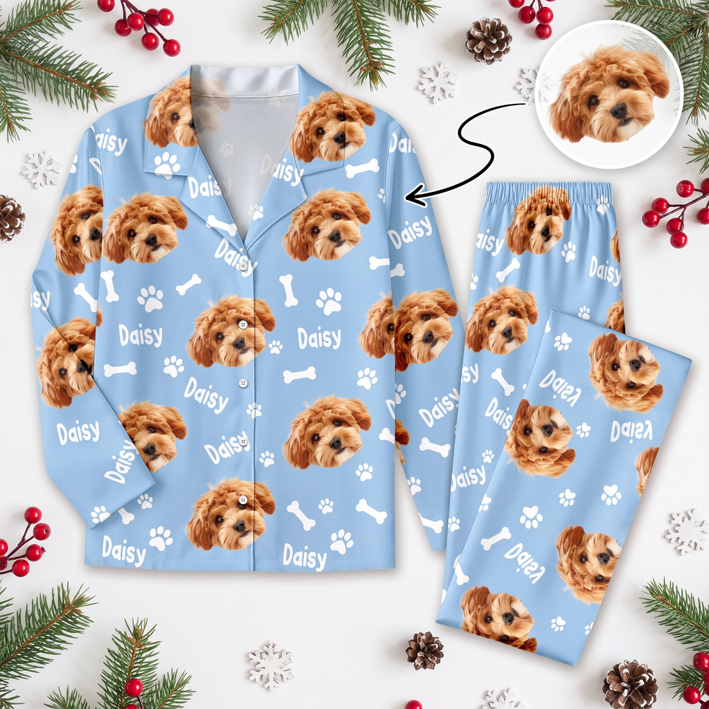 Custom Photo Upload Dog Pajamas with Paw Prints & Bones C9QJ7