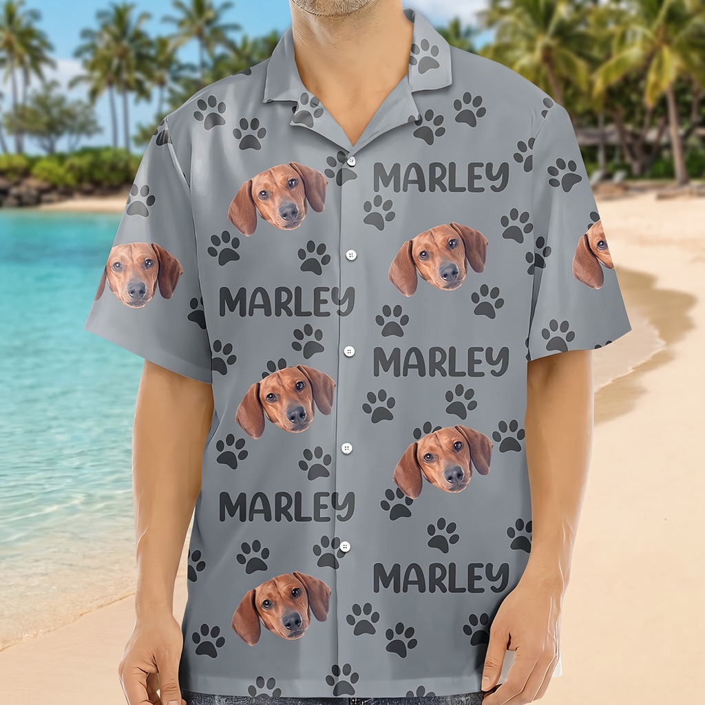 Custom Photo Funny Pet Face Pattern Dog Cat Family Hawaiian Shirt