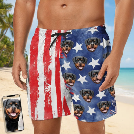 Custom Dog Photo US Stars Beach Short DNTRQ