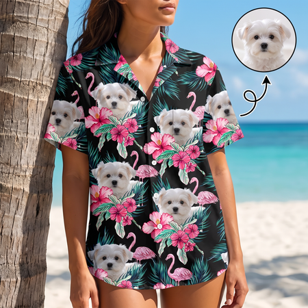Custom Funny Photo Dog Flamingo Hawaii Shirt HA75 PKH37