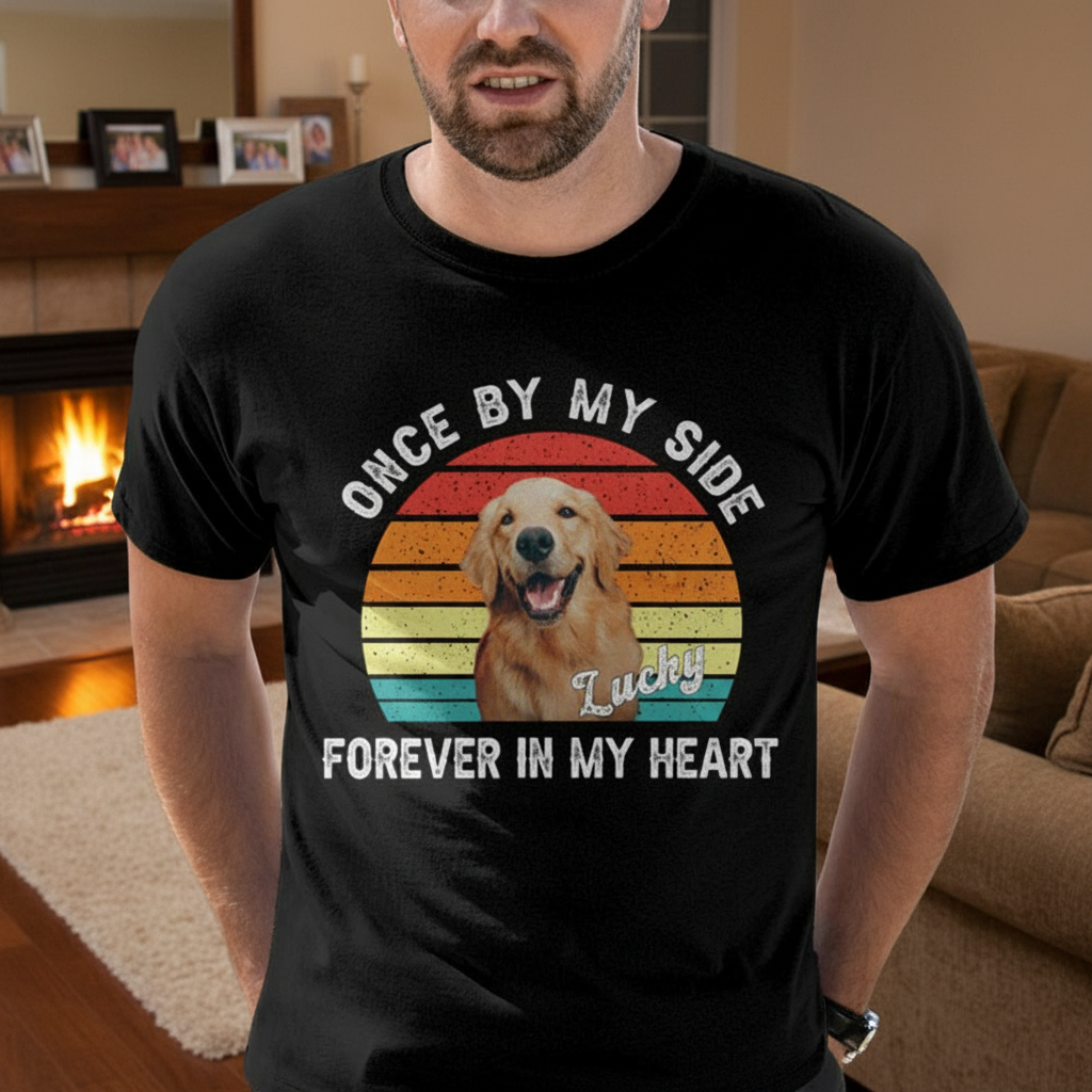 Once By My Side Forever In My Heart Dog Photo Shirt in cozy home