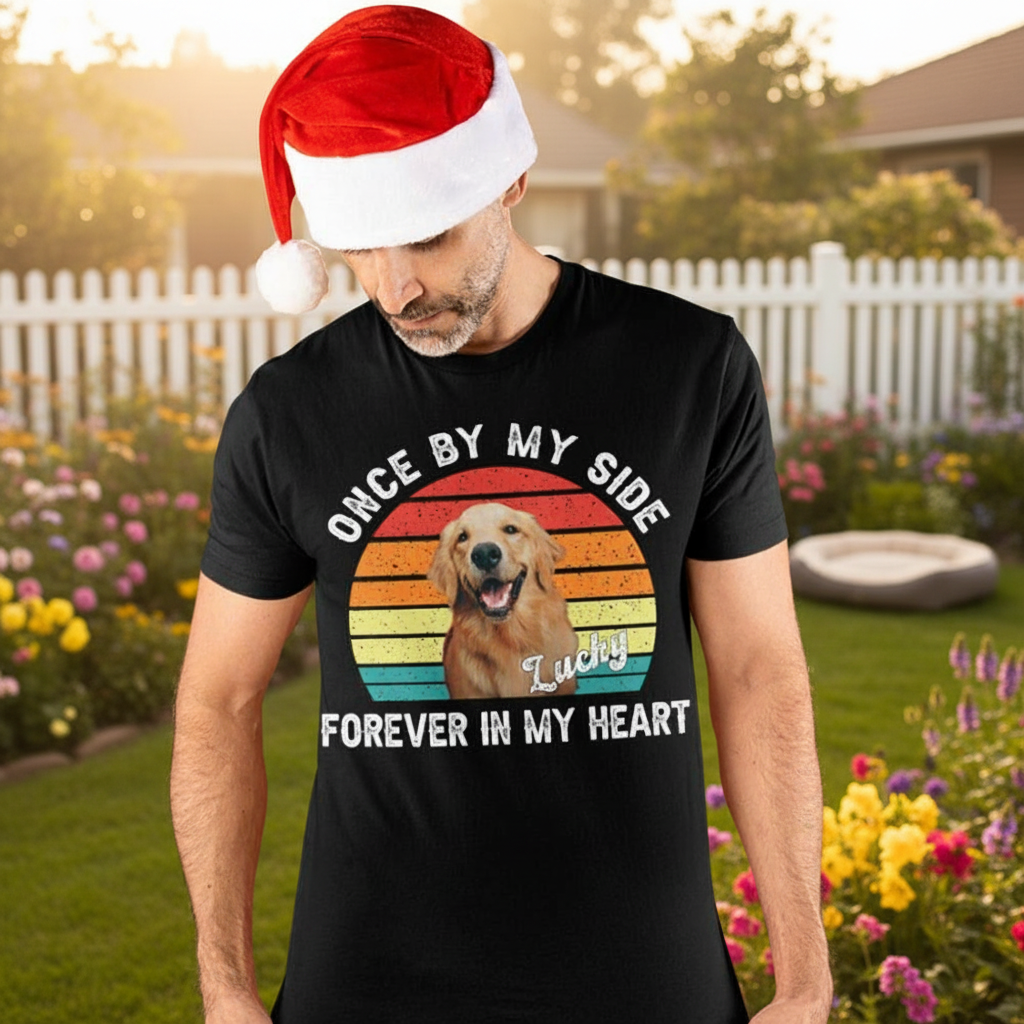 Once By My Side Forever In My Heart Dog Photo Shirt in garden