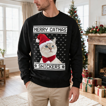 Custom Photo Upload Merry Catmas Snickers Cat Sweatshirt G797G