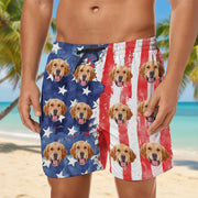 Custom Dog Photo With US Flag Beach Short HHY3P