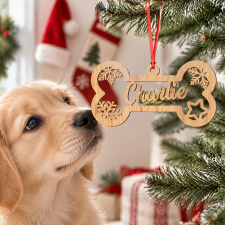 Custom Personalized Wood Ornament with Paw Print & Snowflakes TN3RN