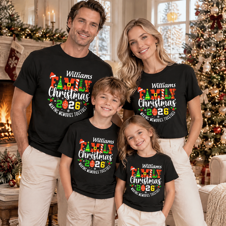 Custom Personalized Family Christmas T-Shirt with Holiday Elements A6V5K