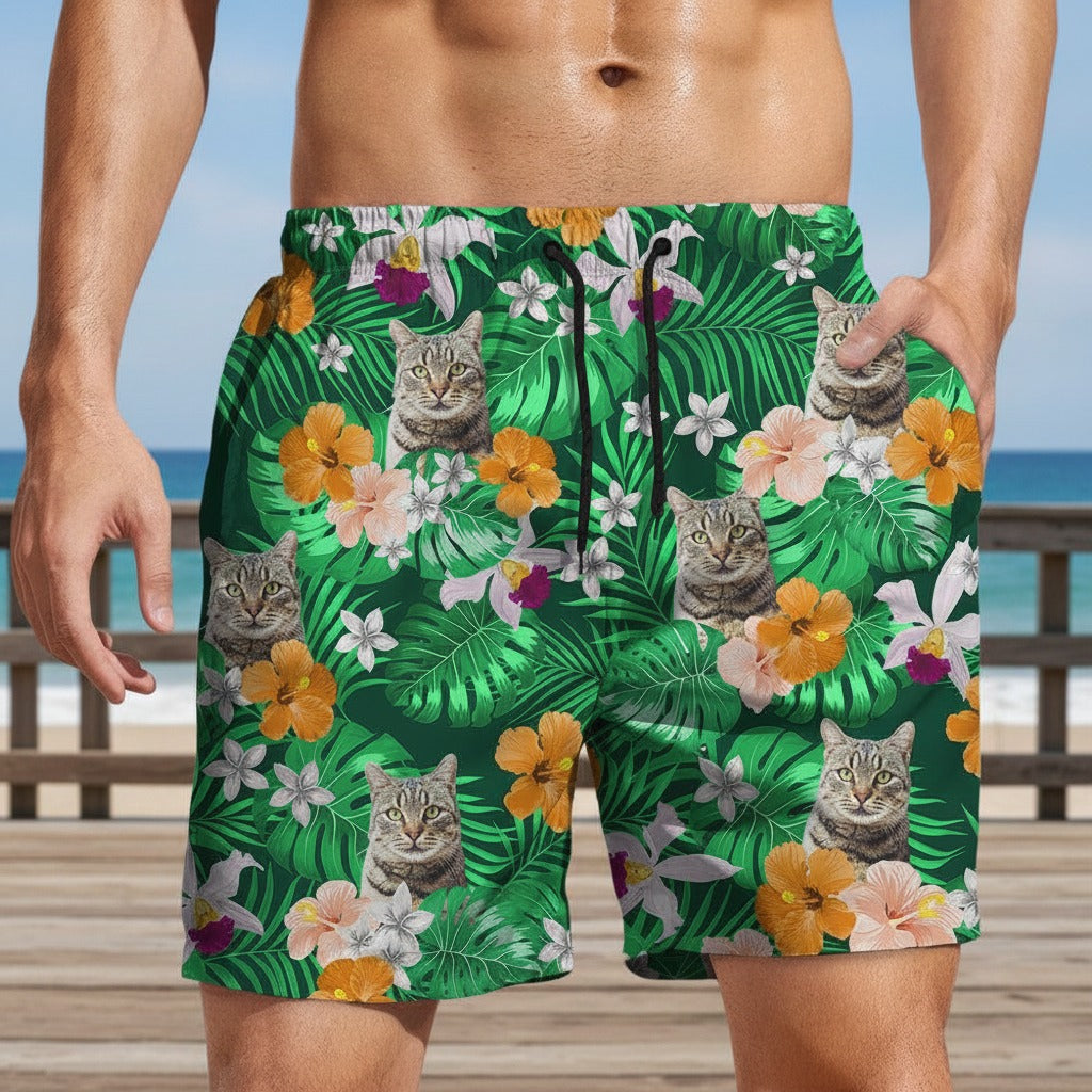 Custom Cat Photo Summer Tropical Beach Short FHLVD