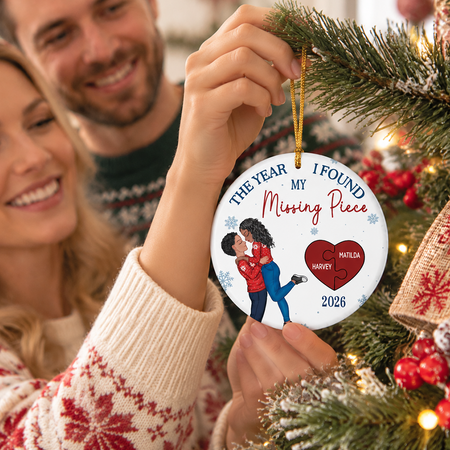 Custom Personalized Ceramic Ornament with Puzzle Heart & Couple Design W9LLC
