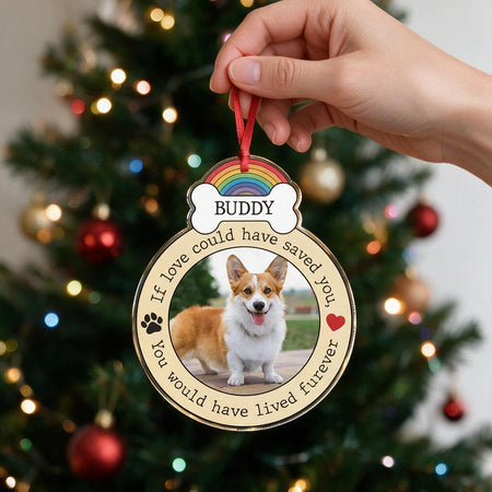 Custom Photo Upload Acrylic Ornament with Rainbow & Dog Bone B2XWW