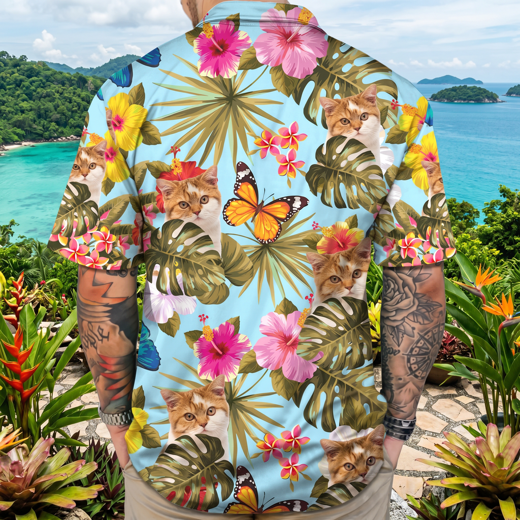 Custom Cat Photo With Tropical Hawaiian Shirt