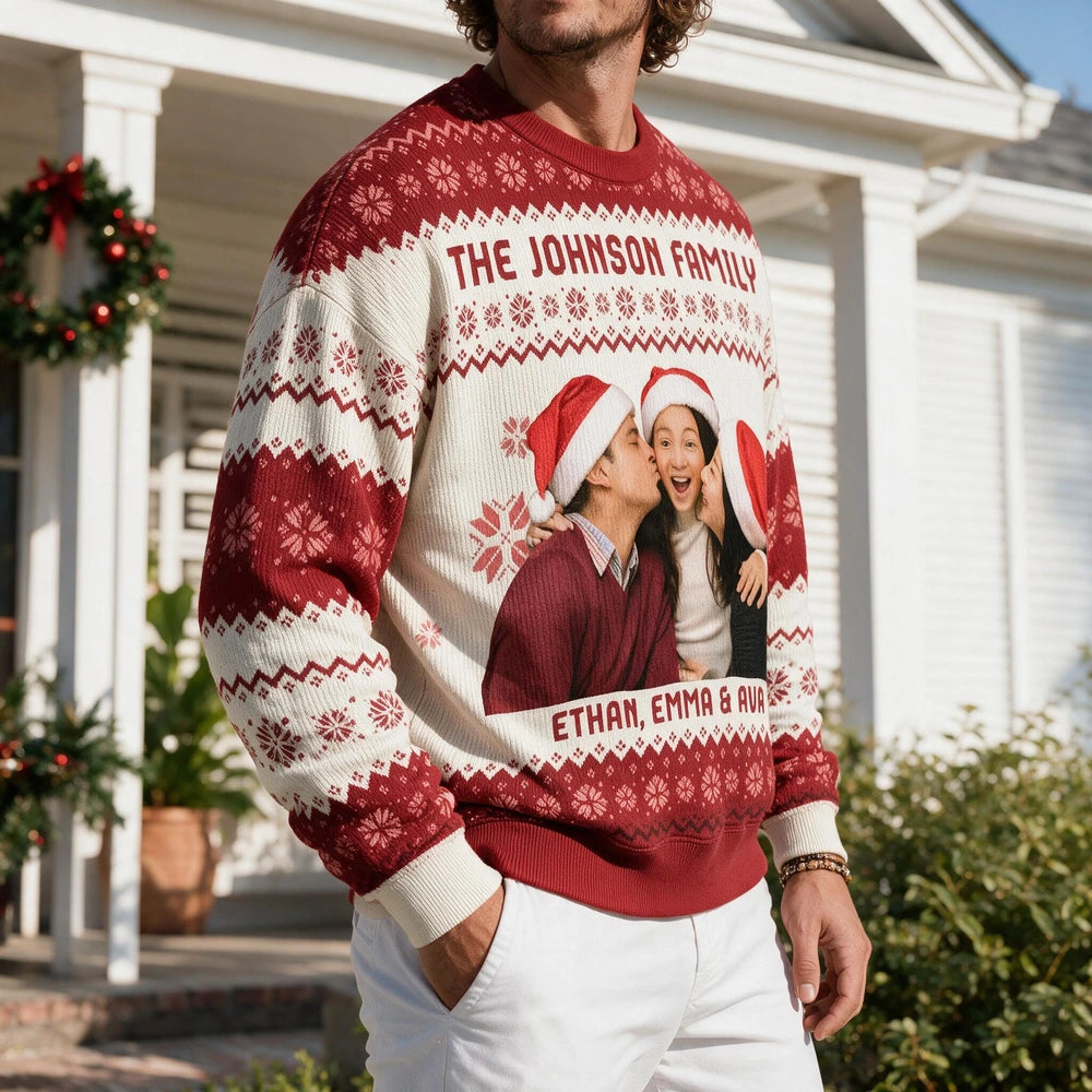 Custom Photo Family Ugly Sweater Christmas, Funny Gift For Family, Dad, Mom, Grandpa, Grandma 7QQA1