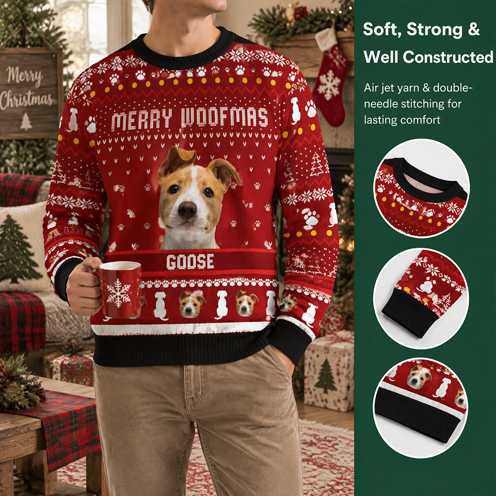 Custom Photo Upload Merry Woofmas Dog Face Sweater 2F38M