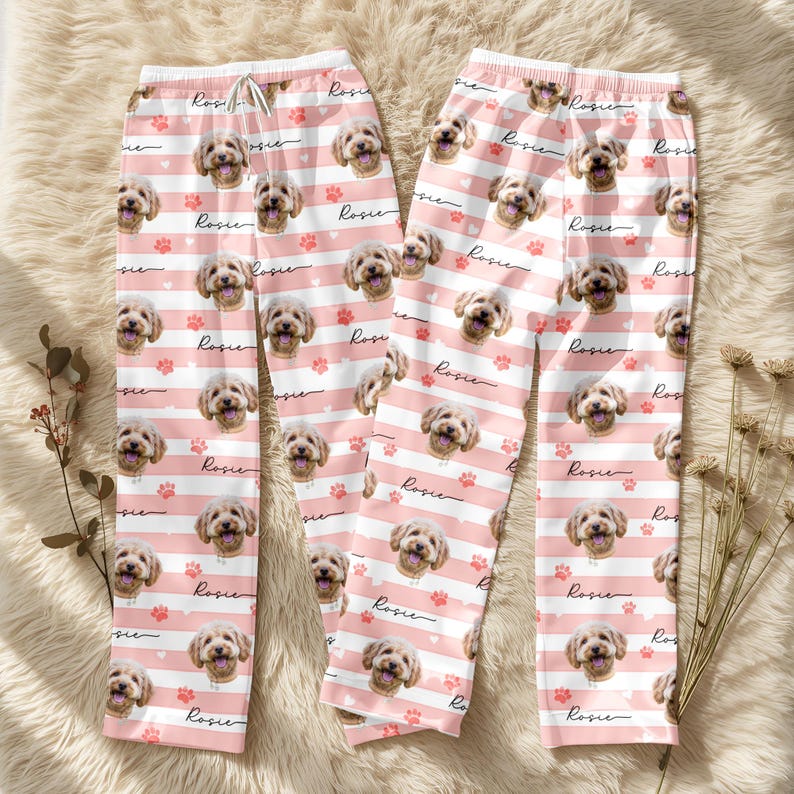 Custom Photo Upload Pajamas with Pink Stripes PA01