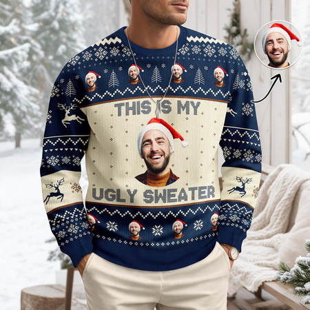 Custom Photo Upload Sweater with This Is My Ugly Sweater Text Y7T0J