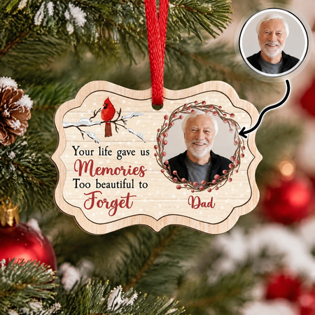Custom Photo Upload Wood Ornament with Cardinal & Red Berries X2GAS