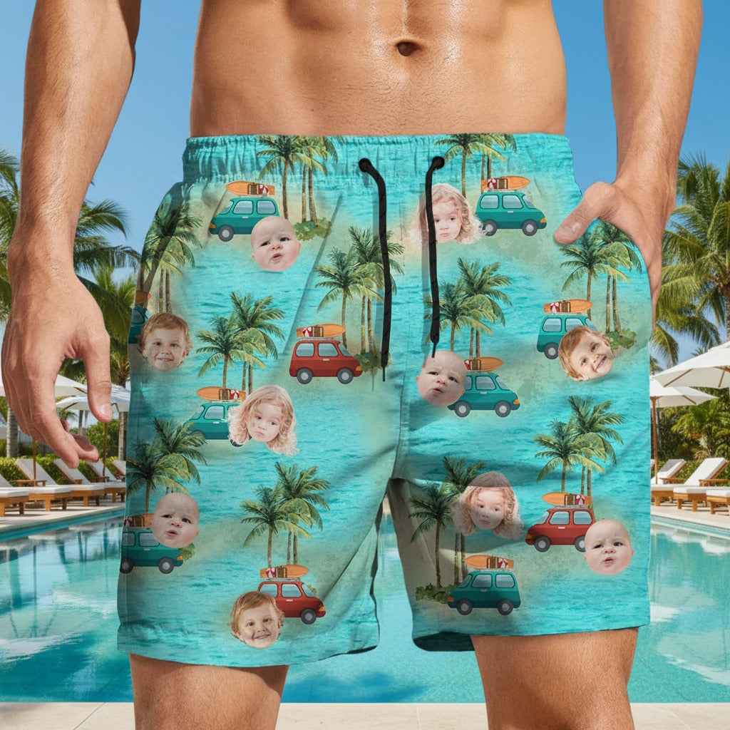 Custom Cute Face Island Vacation Beach Short A75PW